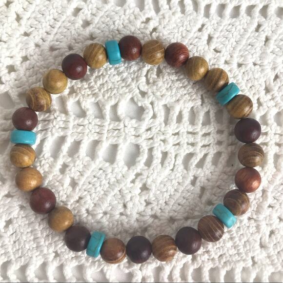 Turquoise Wood Bracelets Southwestern 4 Pc Stackable - Picture 4 of 6